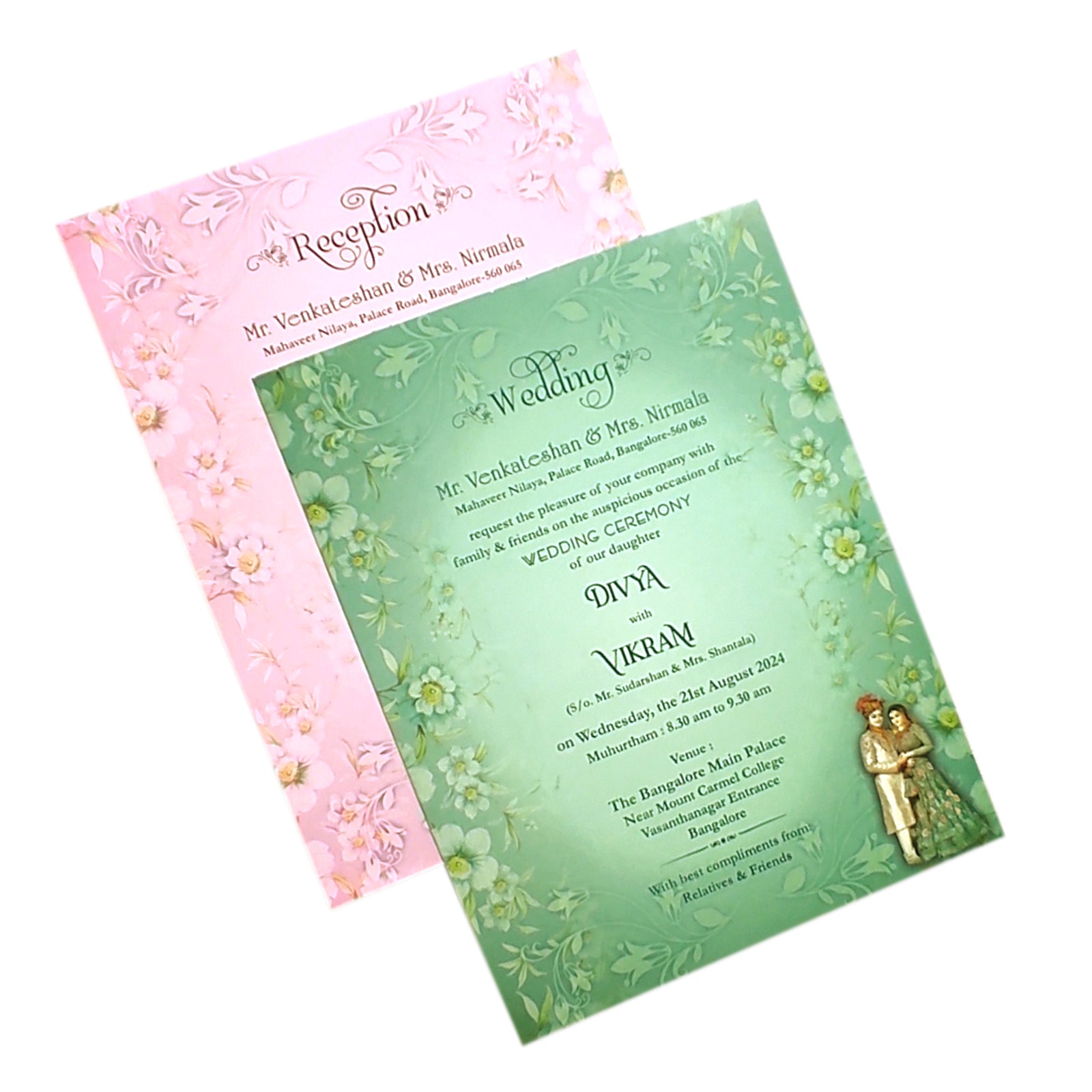 Green Bride Groom Padded Invitation Card-KNPO8515G