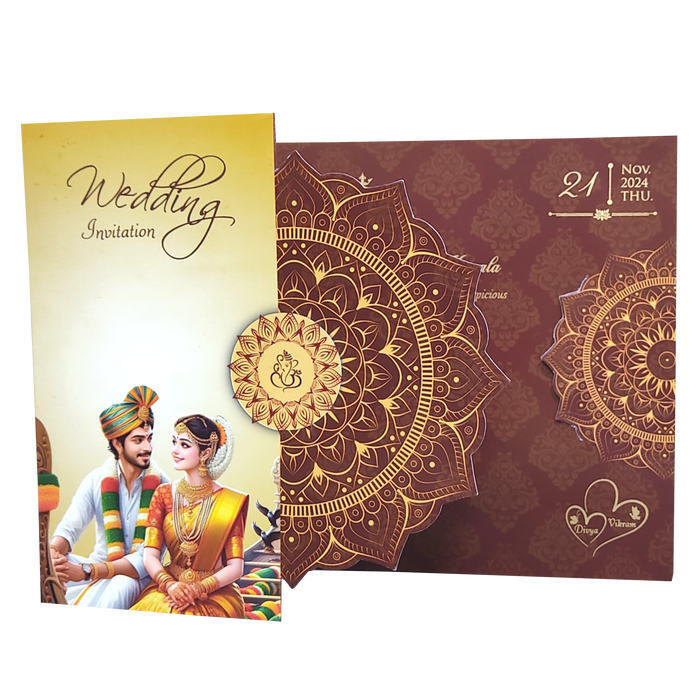 Maroon South Indian Threefold Wedding Card-King of Cards