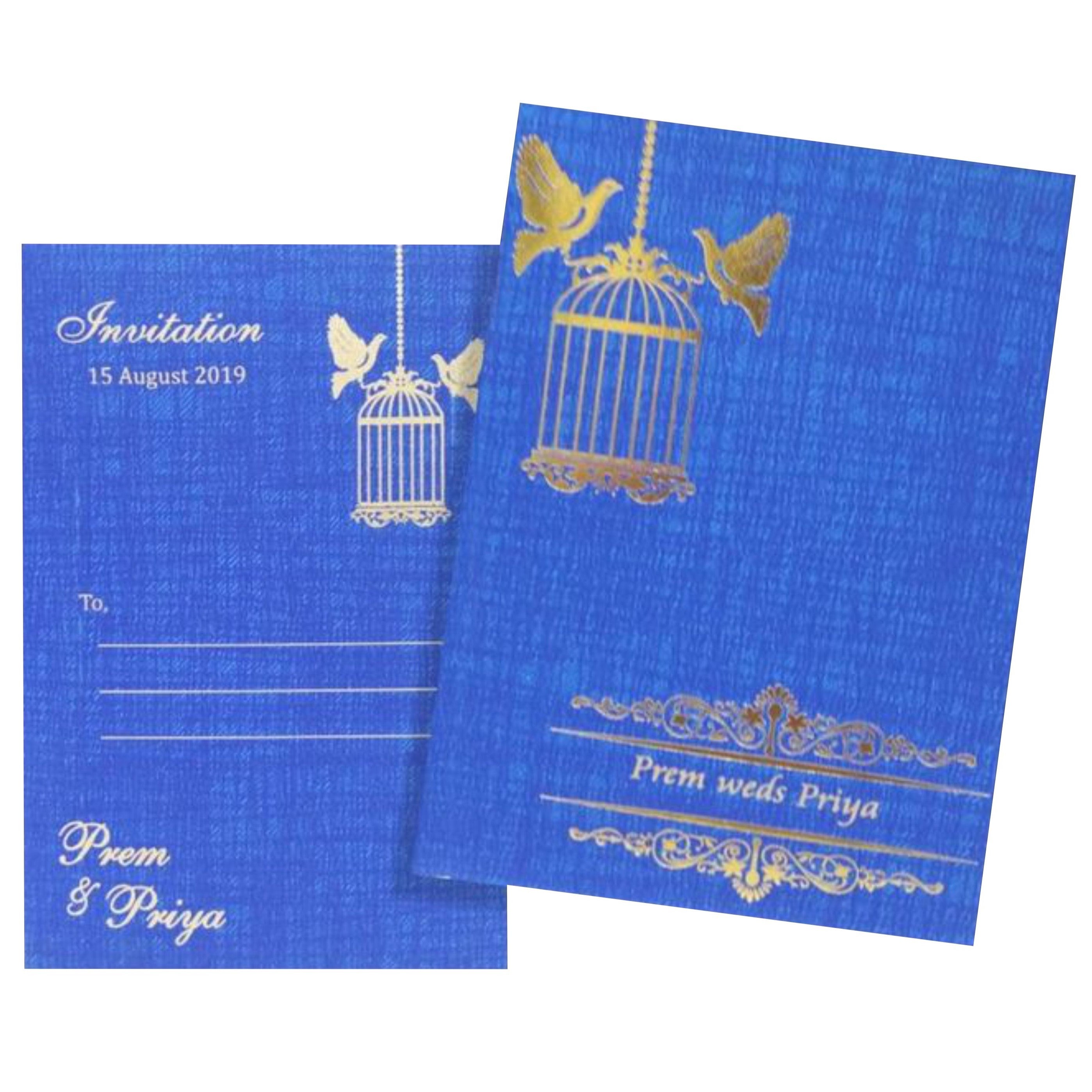 Lovely Bird Cage With Blue Shading Personal Wedding Card - KNKP001B