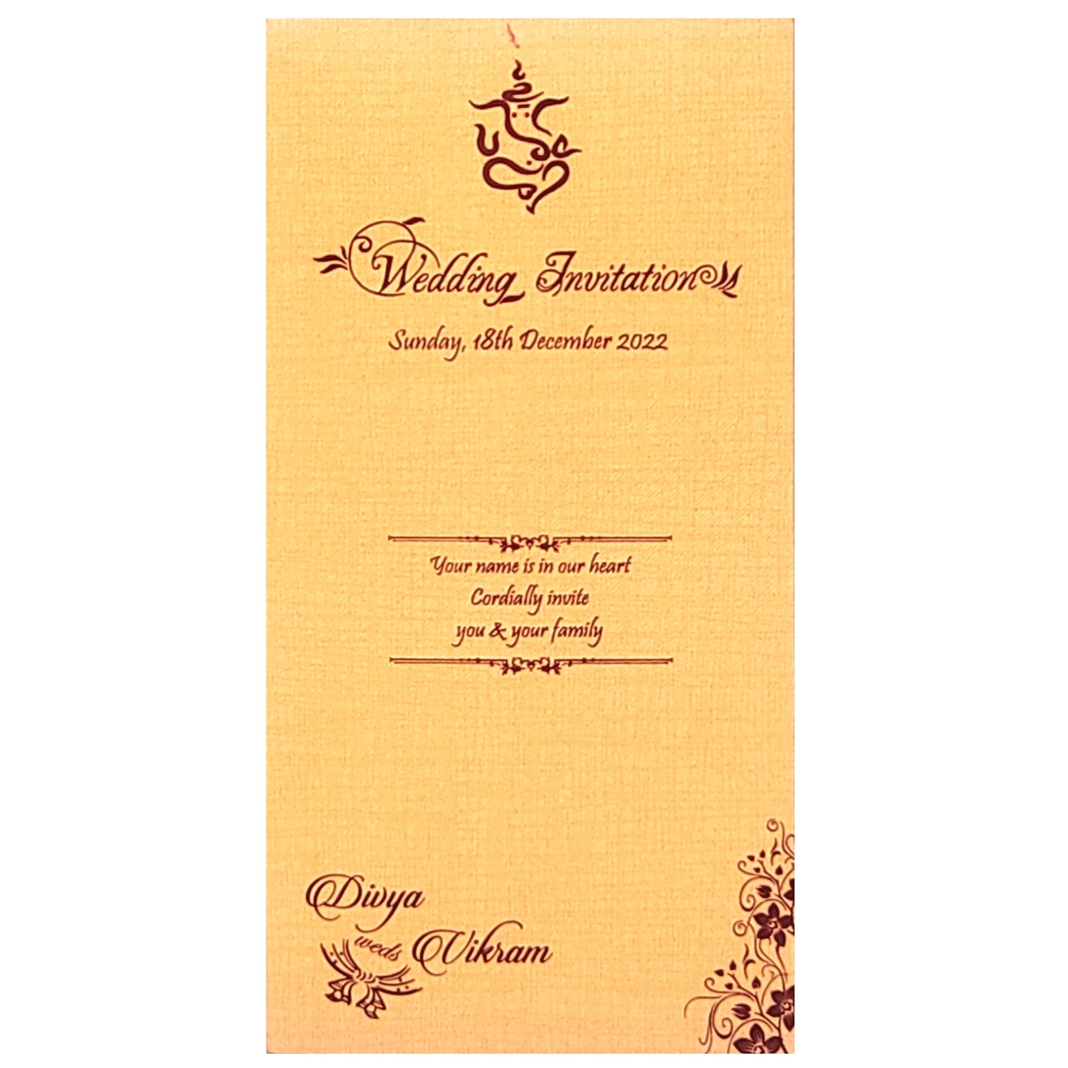Single sheet orange metallic invitation card-KNKS026O