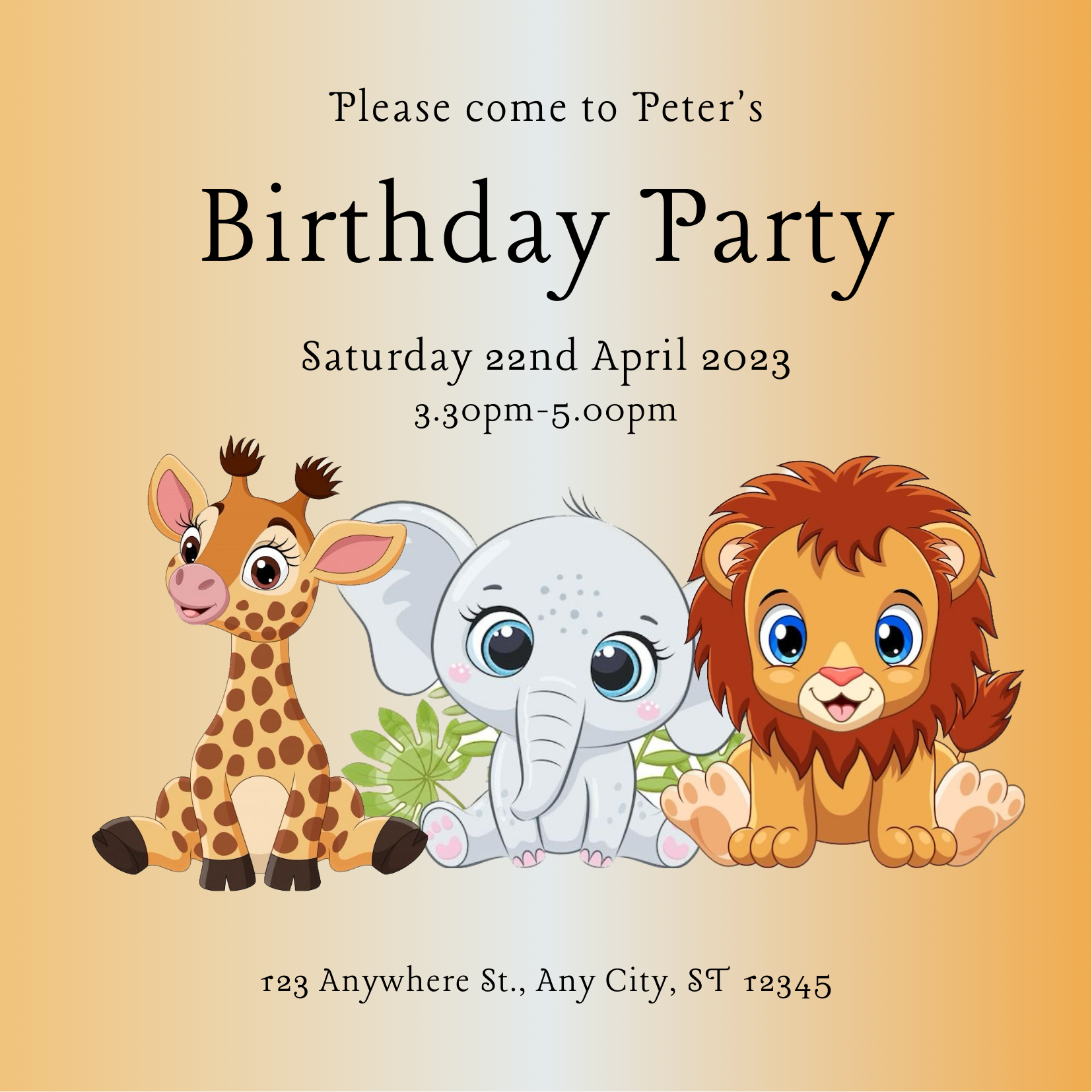 Orange Elephant Animals Invitation-AAANI001