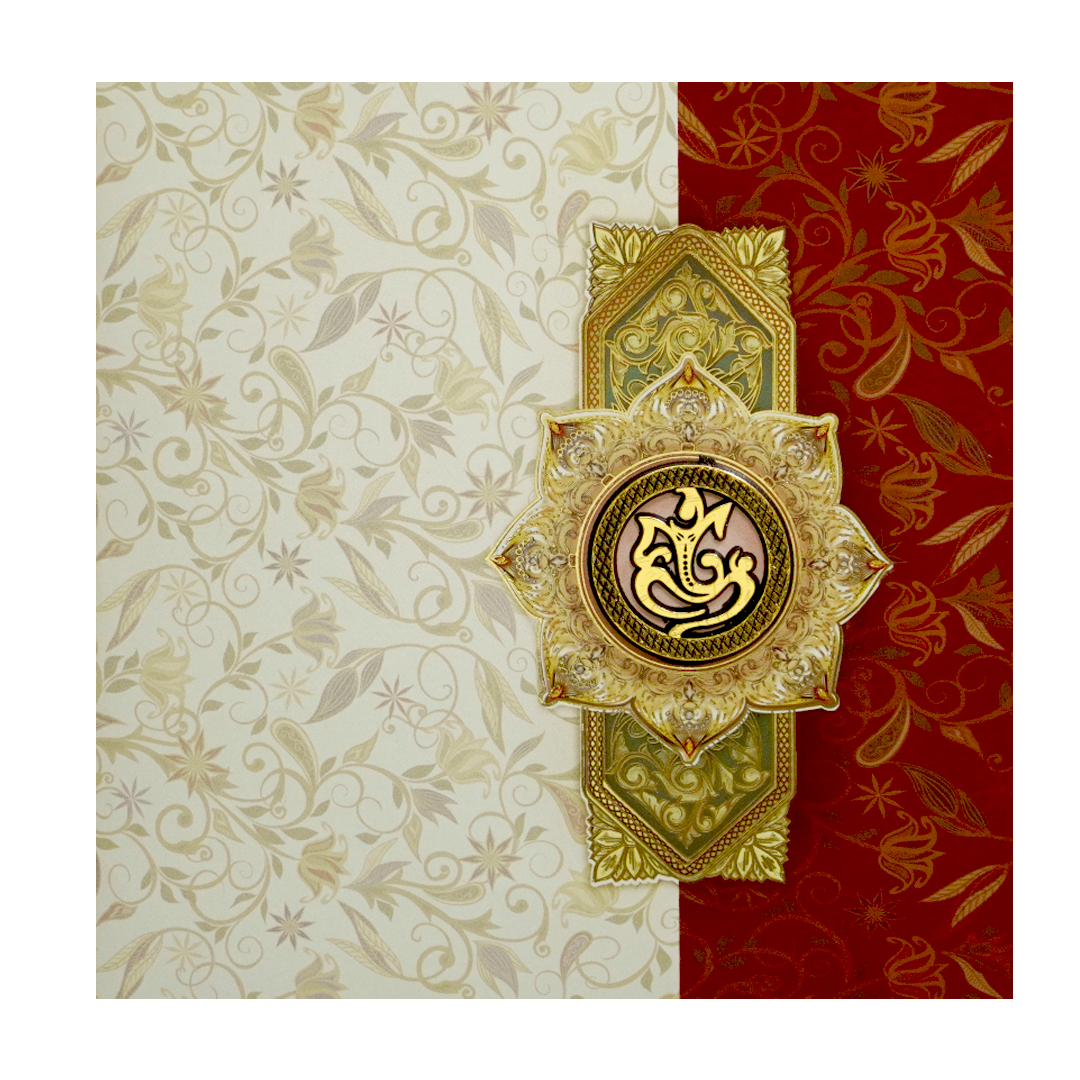 Berry Red Graceful Floral Design Wedding Card In Offset Print-KNBY5401