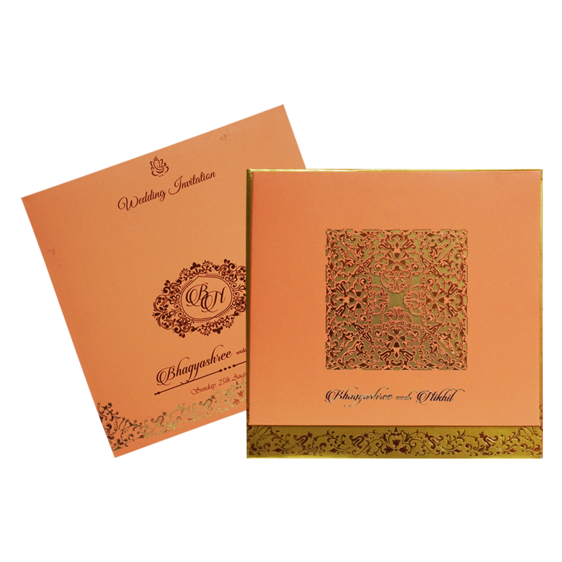 Orange Padded Marriage Wedding Card-KBM04240