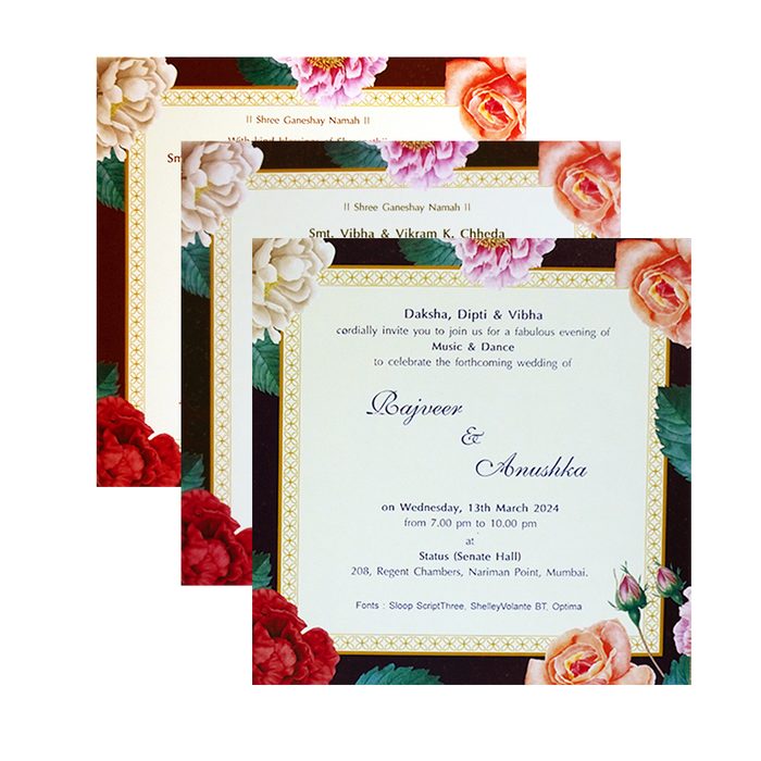 Pink Floral Tracing Wedding Invitation-King of Cards