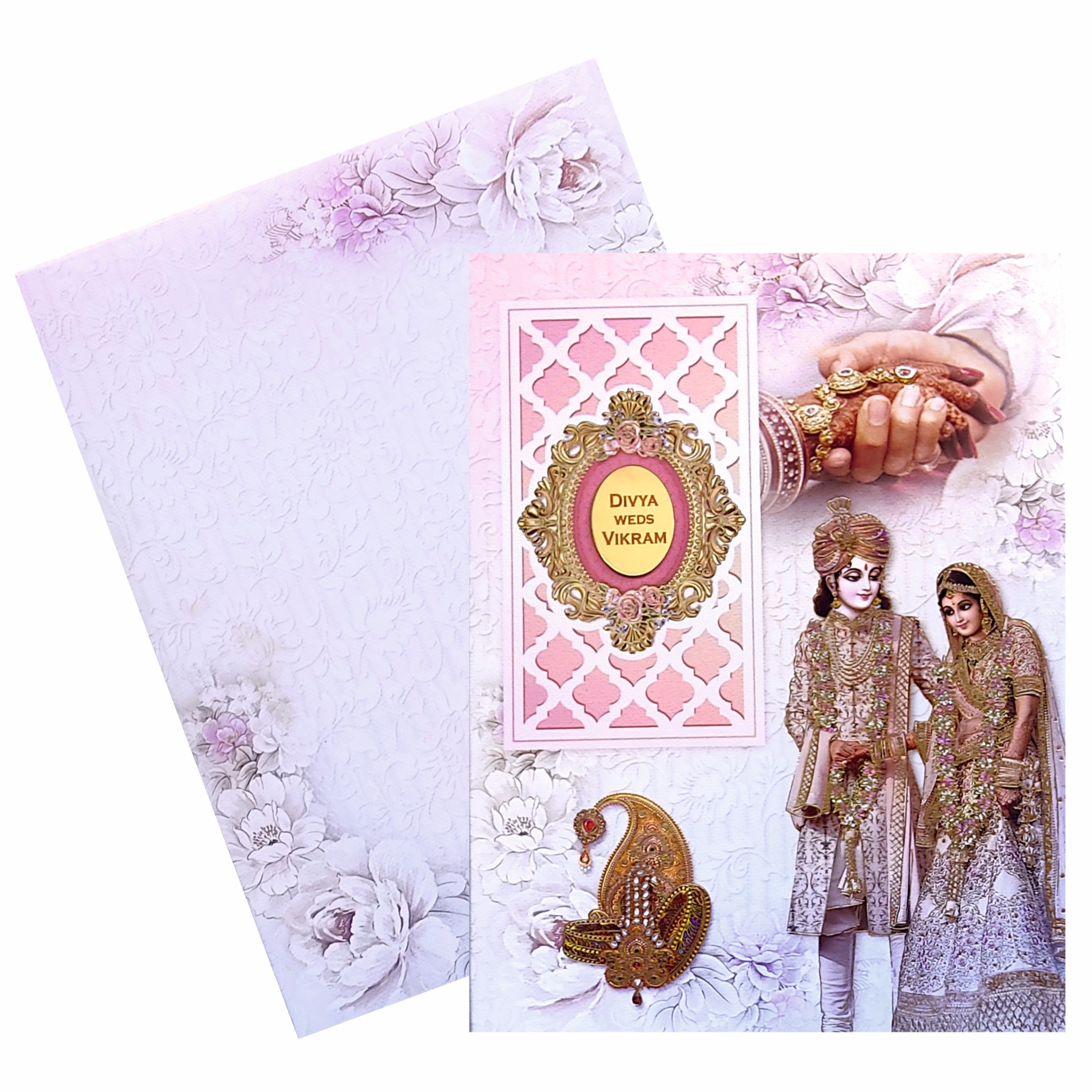Lavender Paisley Couple Padded Wedding Card-KNKM8201