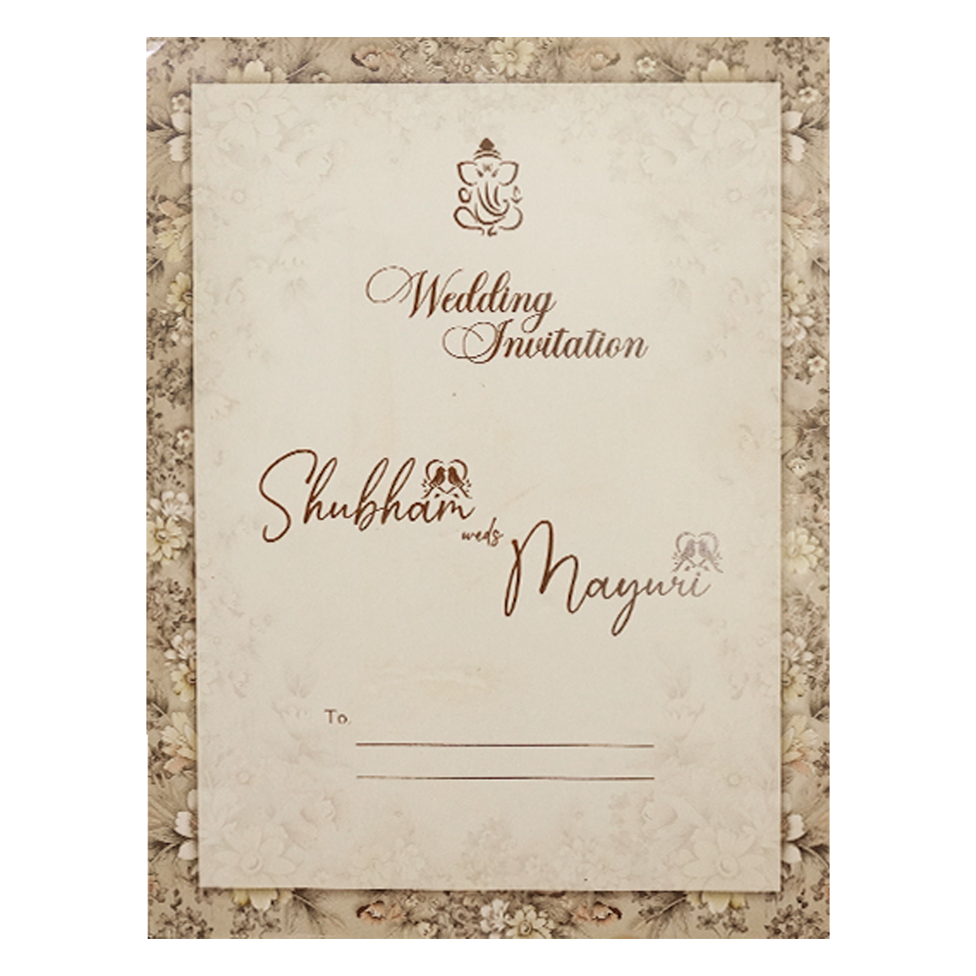 Cream Gold Floral Wedding Card-KSH73310