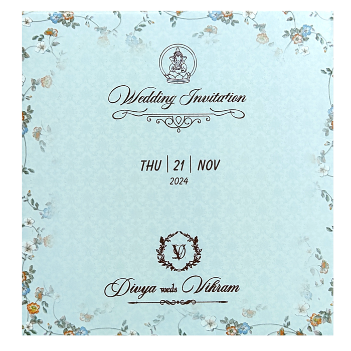 Blue Floral Bride Groom Slide Wedding Card-King of Cards