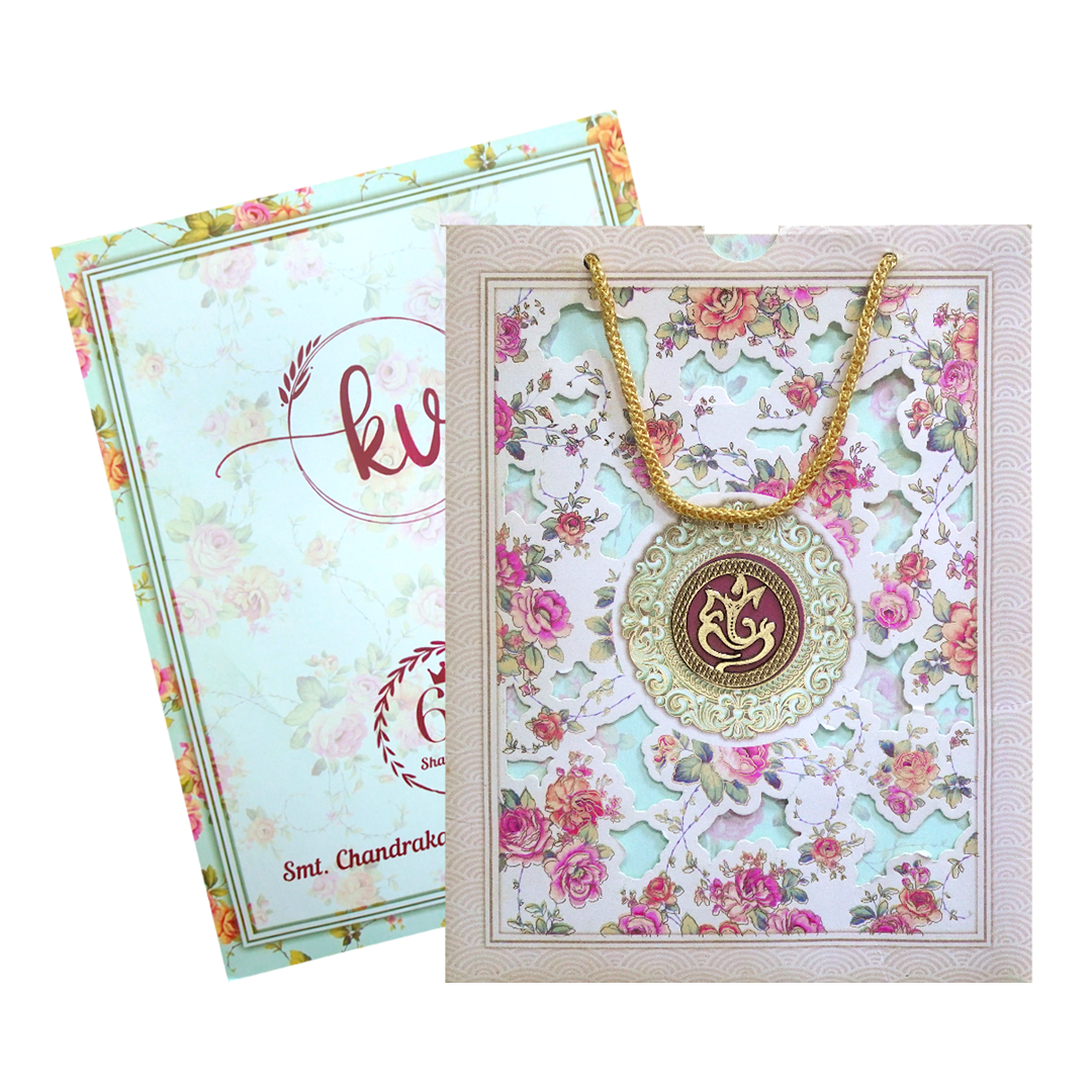 Cream Floral Laser Cut Bag Invitation Card-KNKQ8301