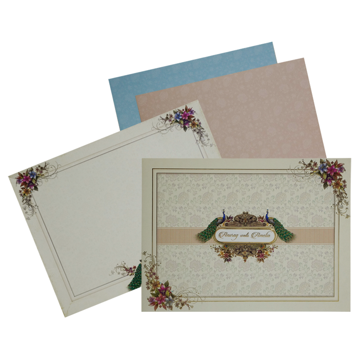 Cream Peacock Floral Invitation Card-King of Cards