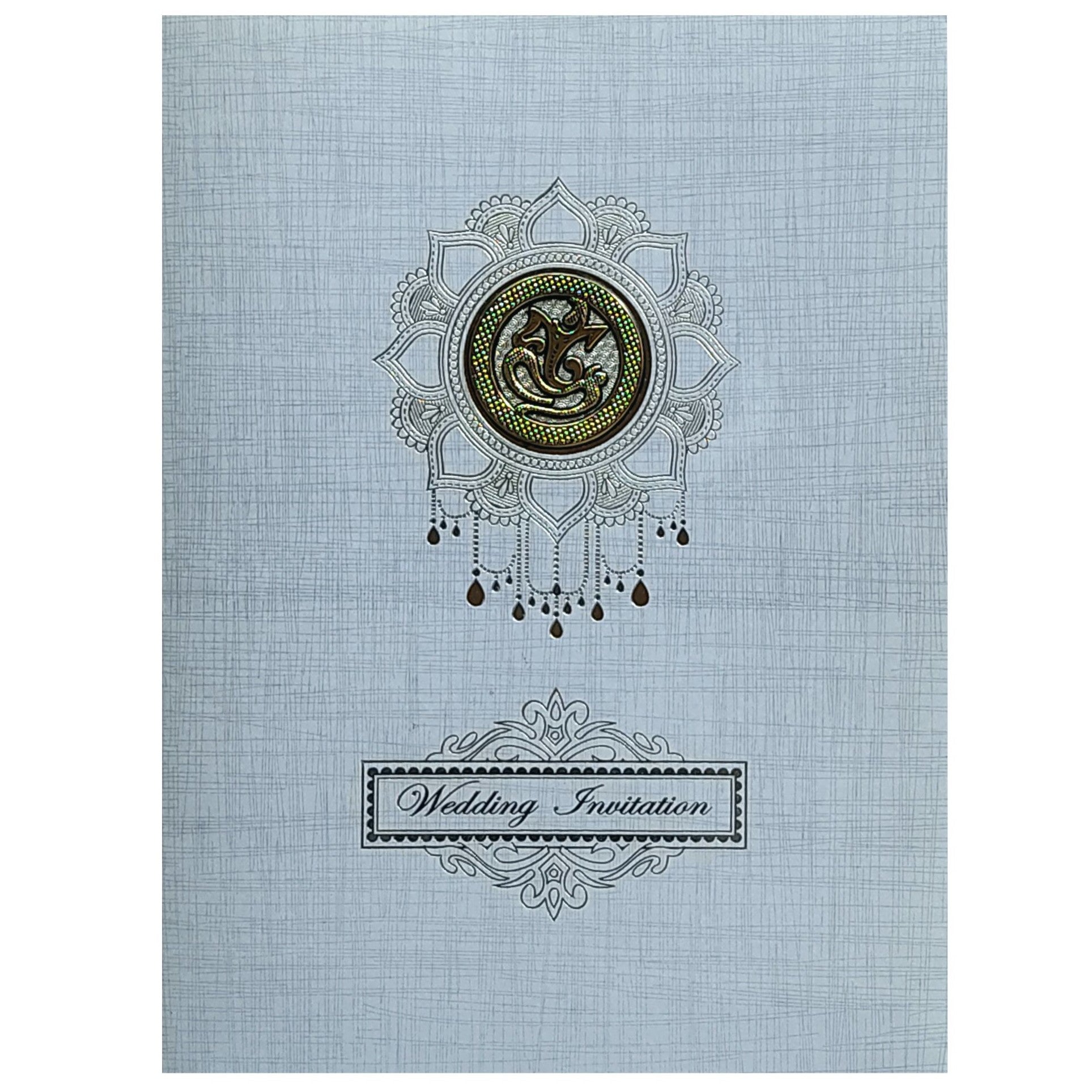 Grey Ganesha Wedding Invitation Card-KNK7077G