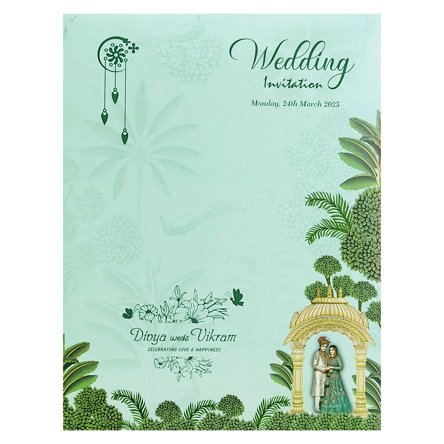 Green Royal Bride Groom Padded Wedding Card-KNMO9304