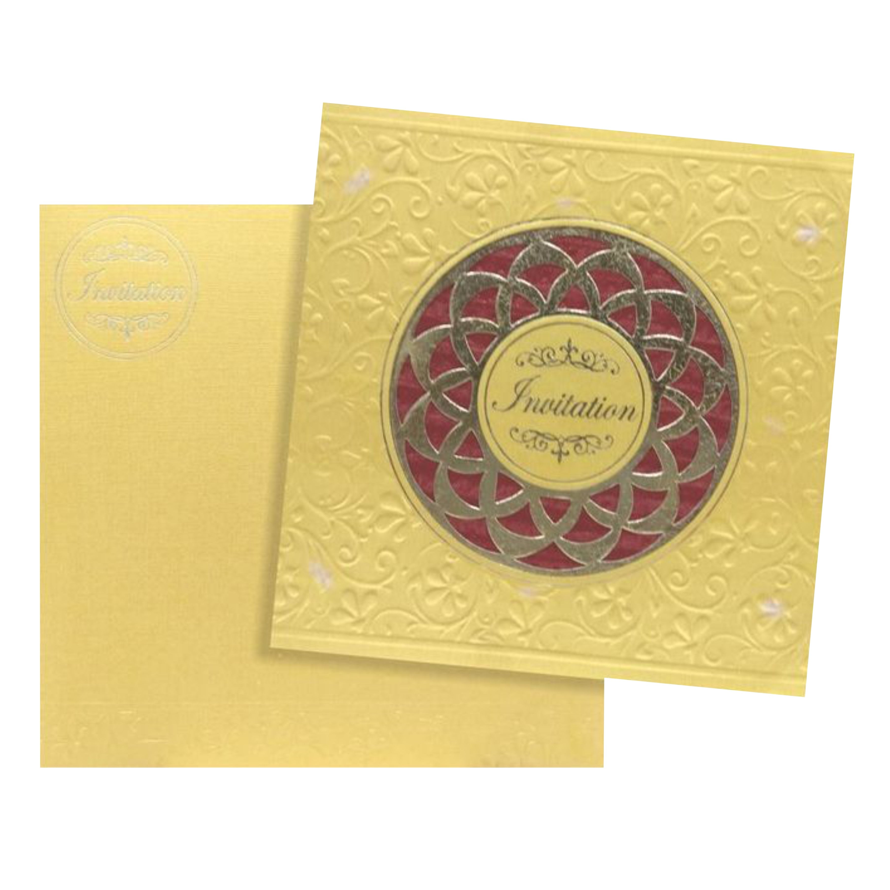 Classic Gold Shading With Hand Made Material Wedding Card - KNK95031