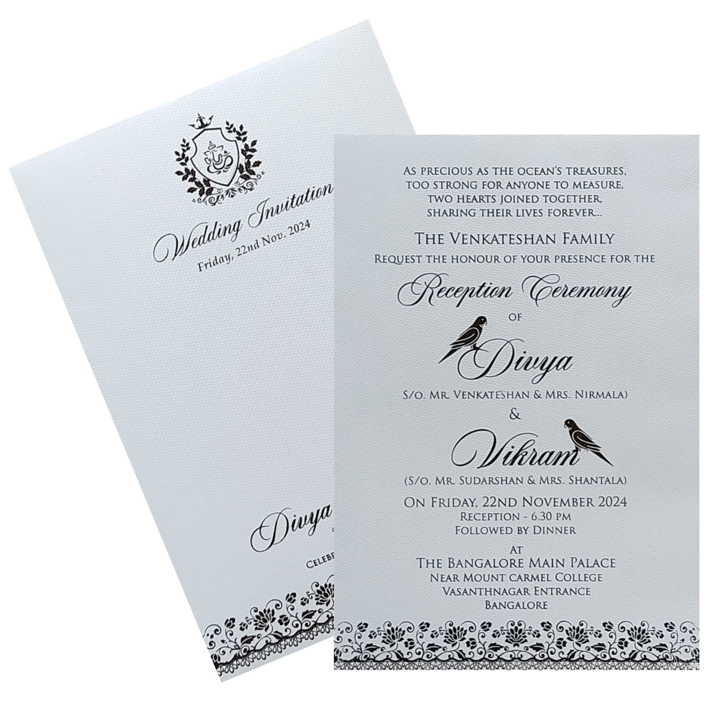 Check out the collection of White Texture Single Sheet invitation card at best price. &