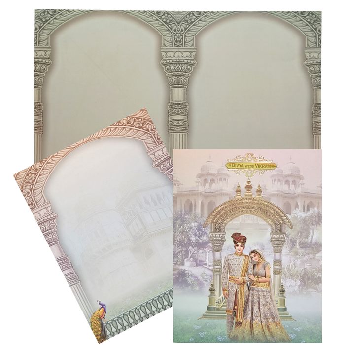 Bride And Groom With Palace View In Gold Foiling Print-KNKJ1095-King of Cards