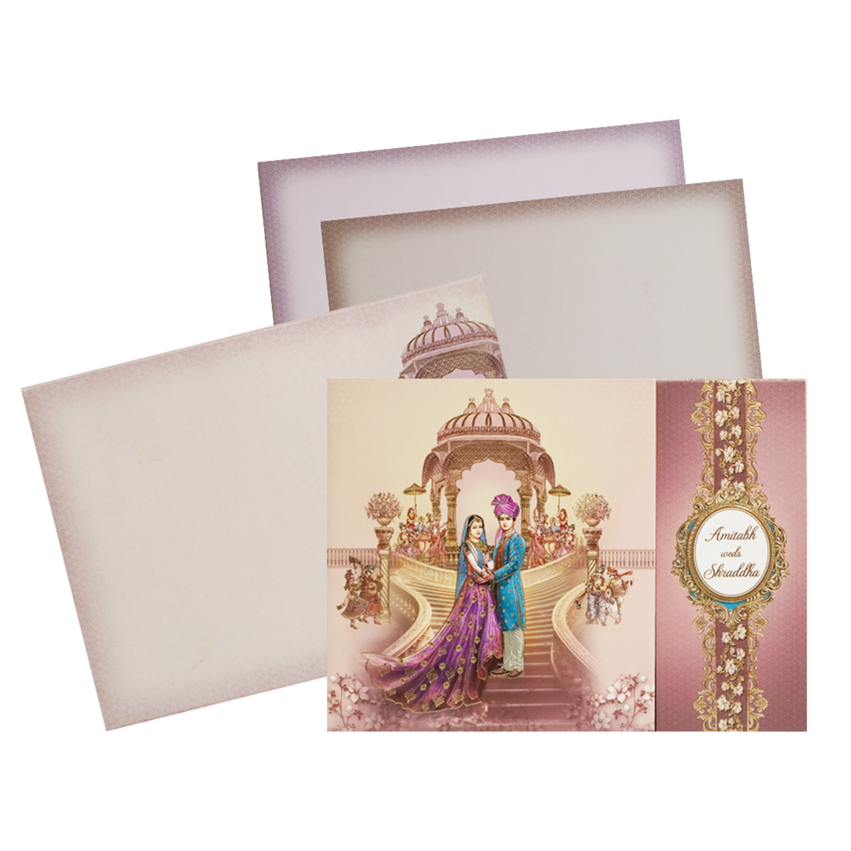 Apricot Pink Bride Groom Wedding Invitation Card-KAC05810