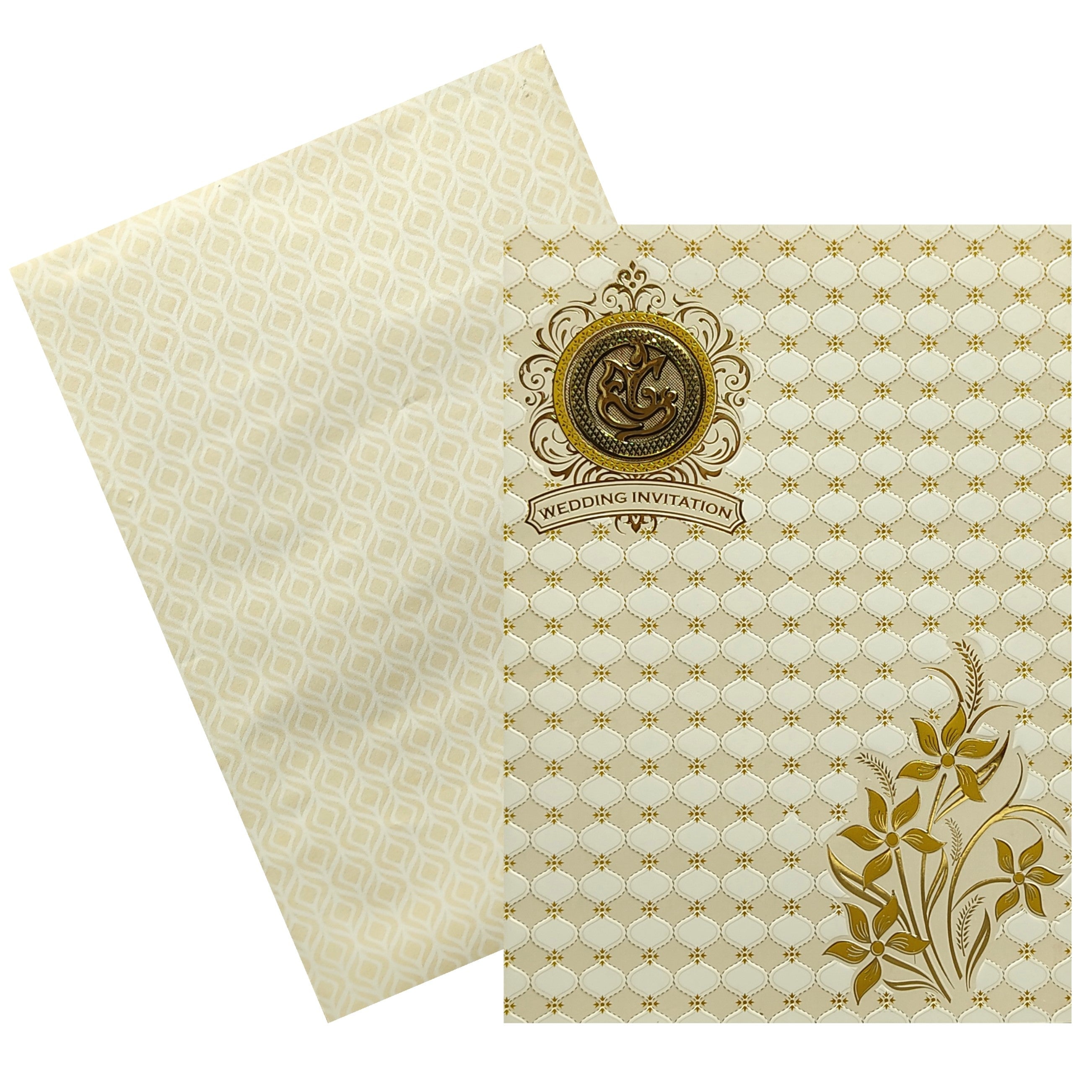 White Gold Floral Wedding Invitation Card-KNCWP456