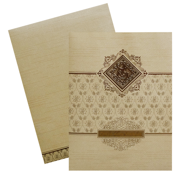 Cream Ganesha Nameplate Wedding Card-King of Cards