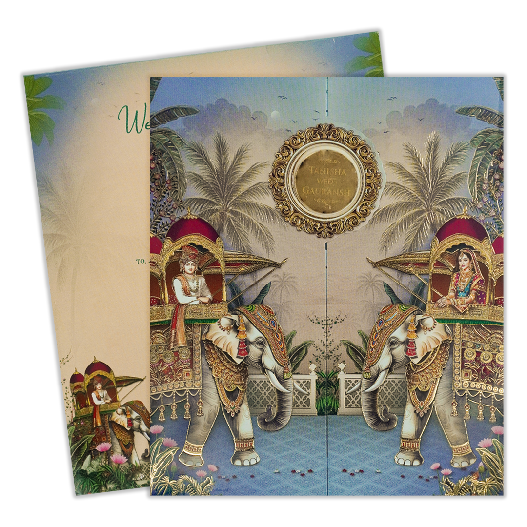 Blue Palms Elephant Wedding Card-KSH73040