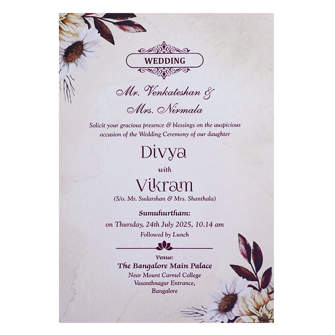 Cream Floral Wedding Card-KNKS553C