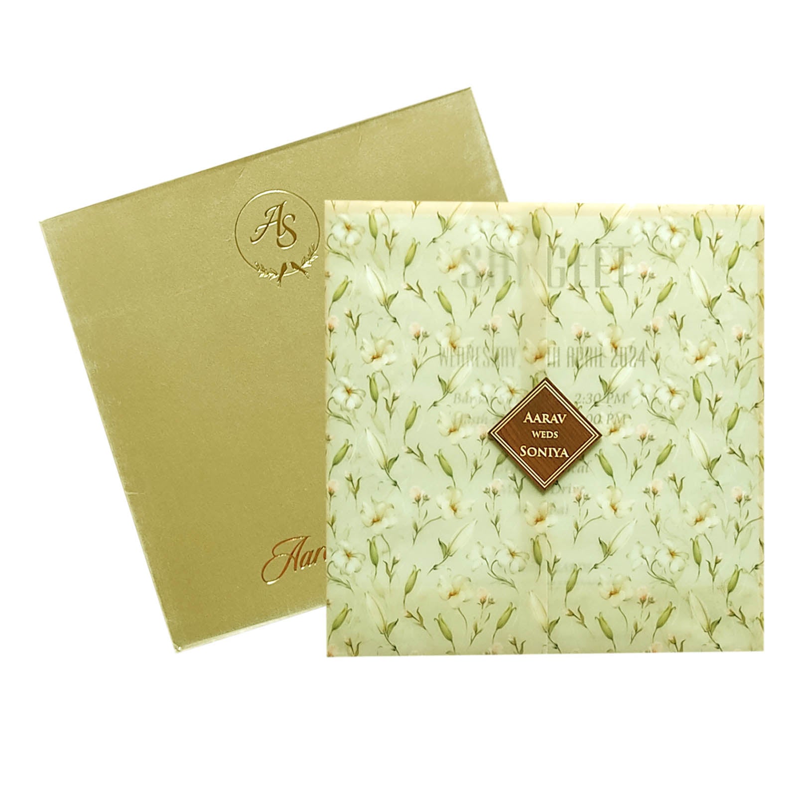Cream Floral Tracing Invitation Card-KRC29020