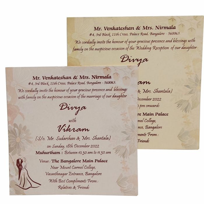 Pink Padded Floral Wedding Card In Offset Print-KNC5602P-King of Cards