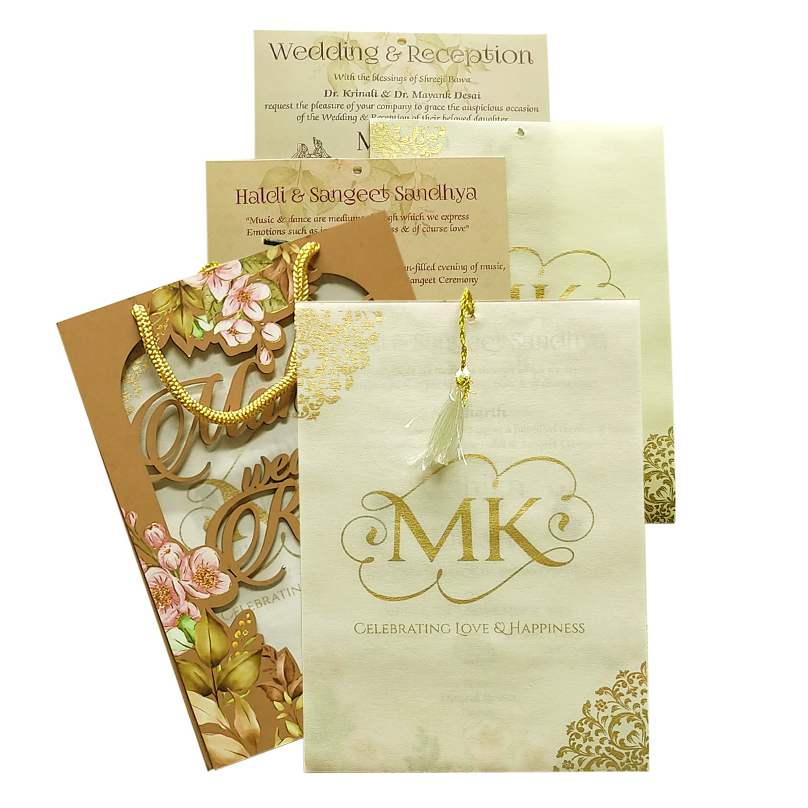 Light Brown MDF Floral Invitation-King of Cards