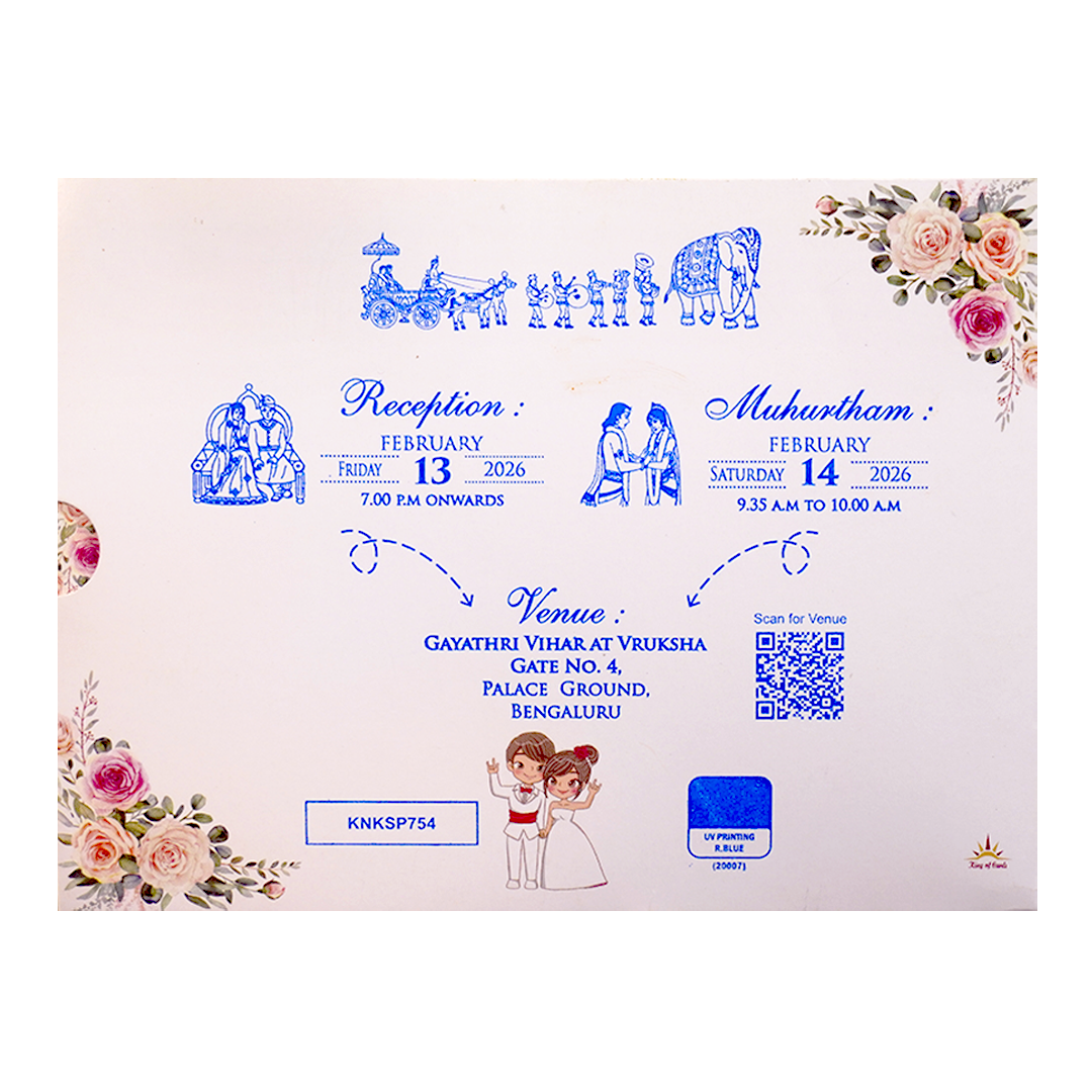 White Floral Slide Wedding Card-KNKSP754