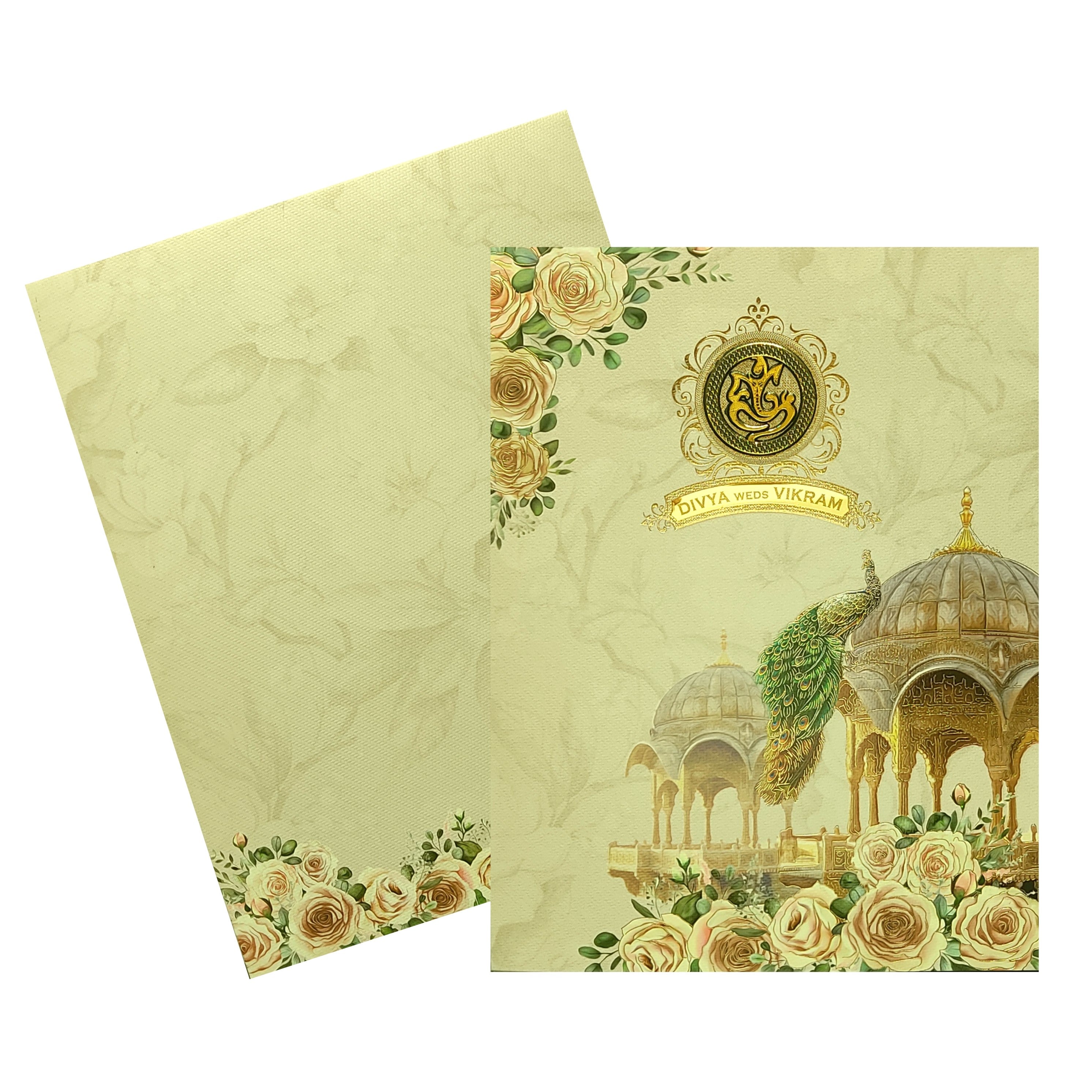 Green Royal Peacock Invitation Card-KNKN6303