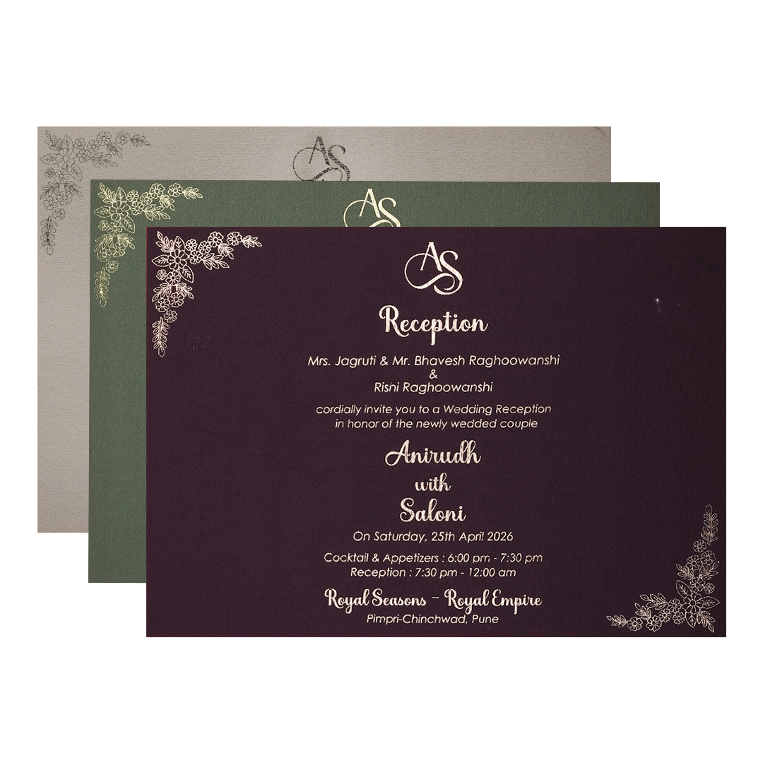 Green Gold Floral Padded Wedding Card-KSI64300