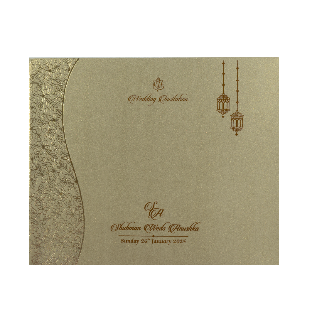 Metallic Olive Green MDF Wedding Card Design-KRB08080