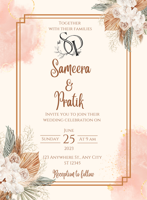 Pink Elegance Muslim Wedding Invitation-AAMWI010