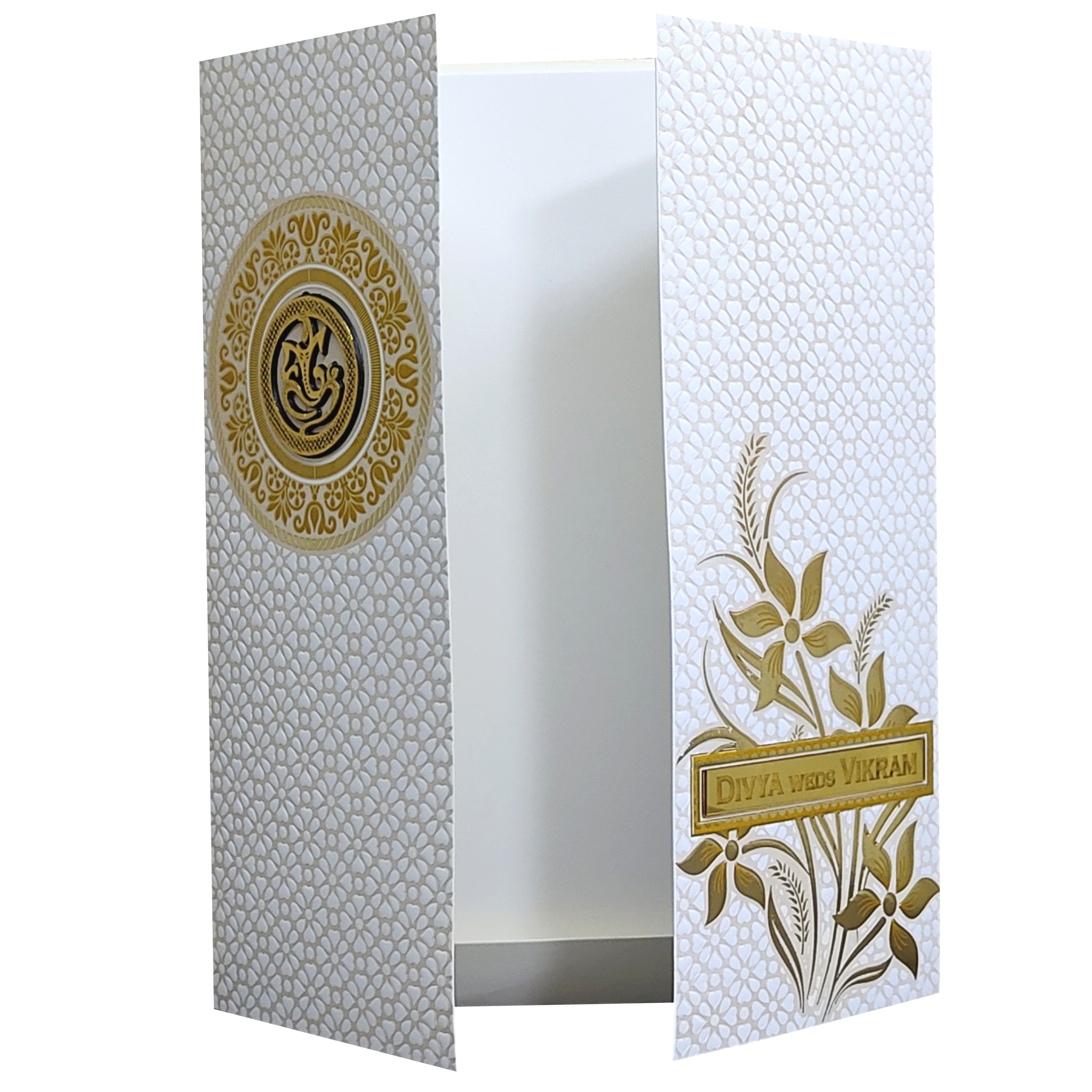 White Floral Embossed Nameplate Invitation Card