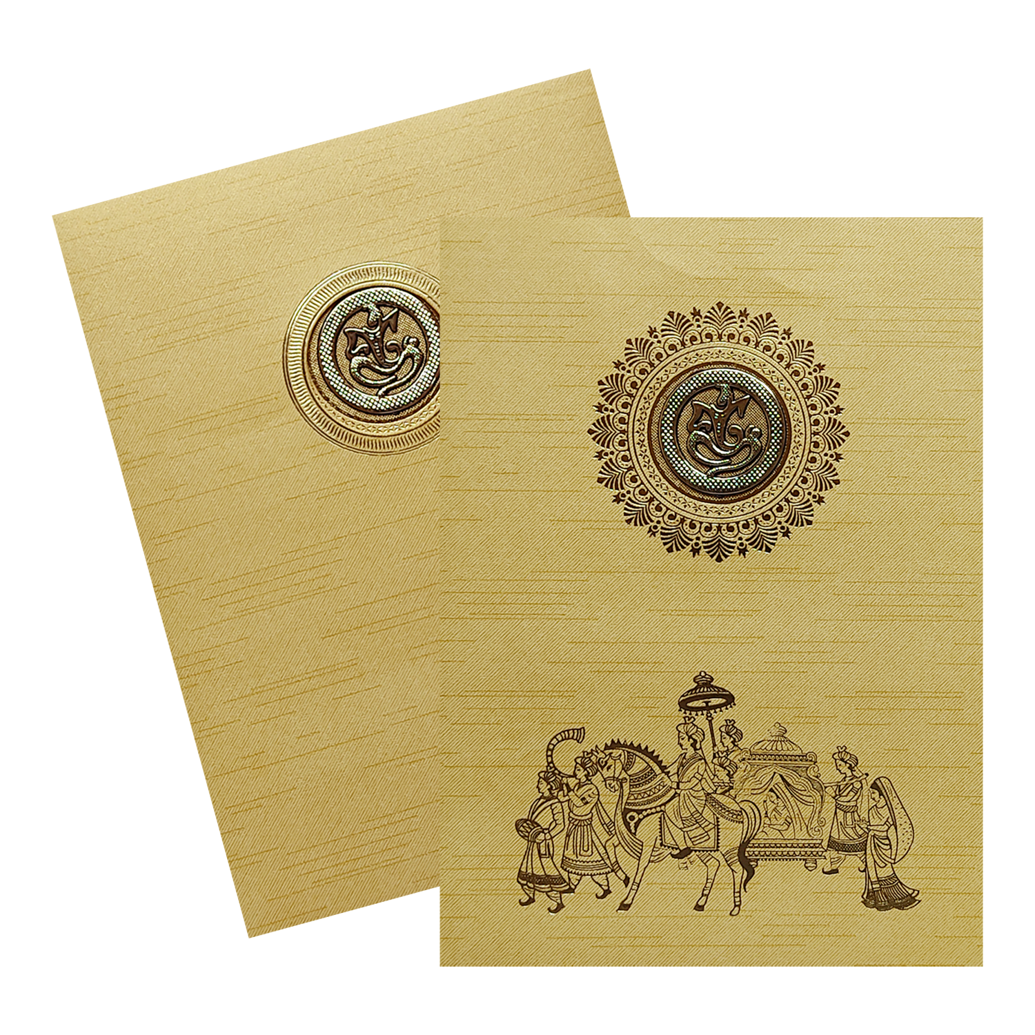 Gold Ganesha Cut Wedding Invitation Card-KNRM7055G