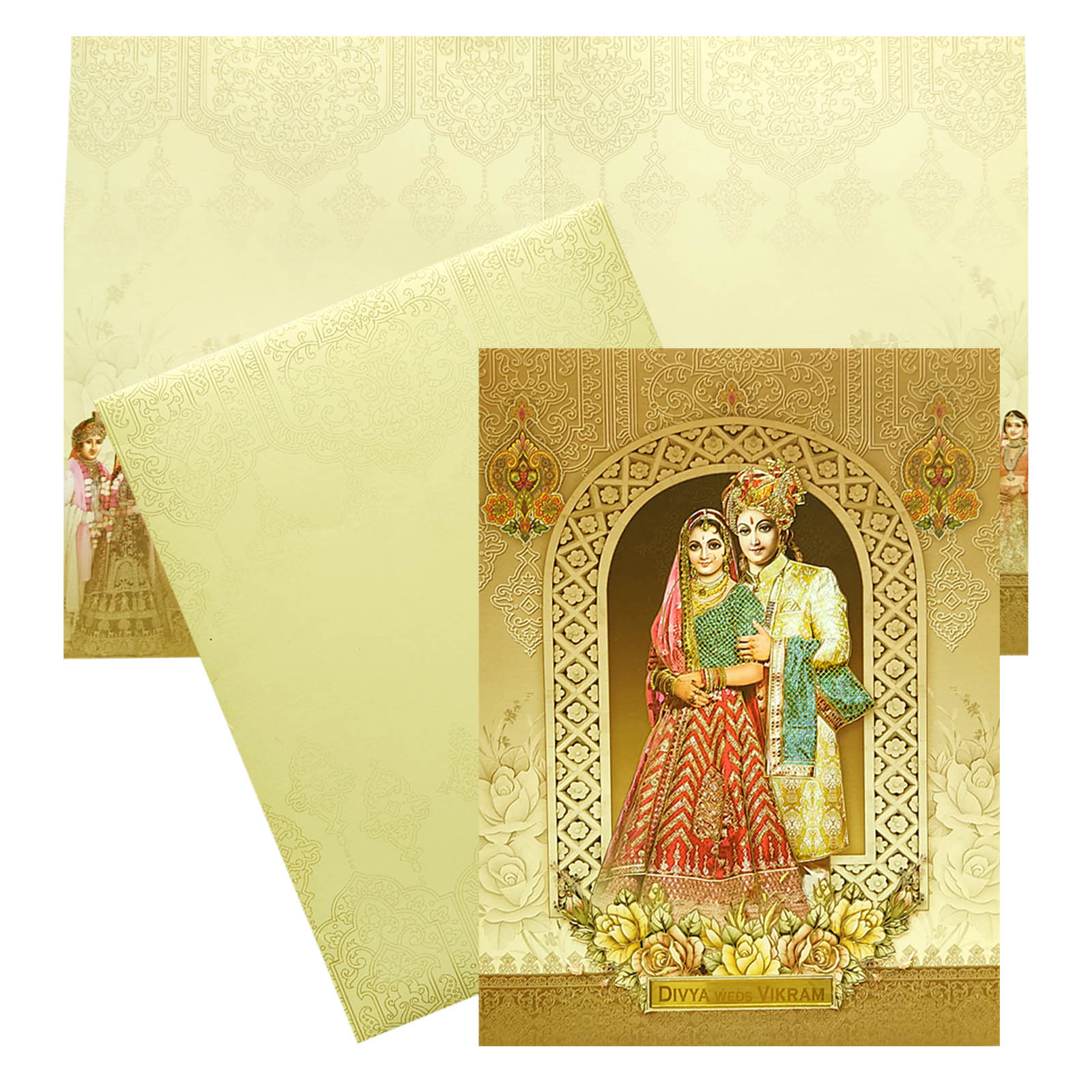 Cream Bride Groom Wedding Invitation Card-KNKJ1110