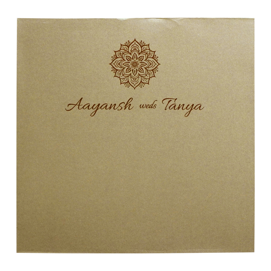 Khaki Embossed Leaf Wedding Invitation-KRC30602