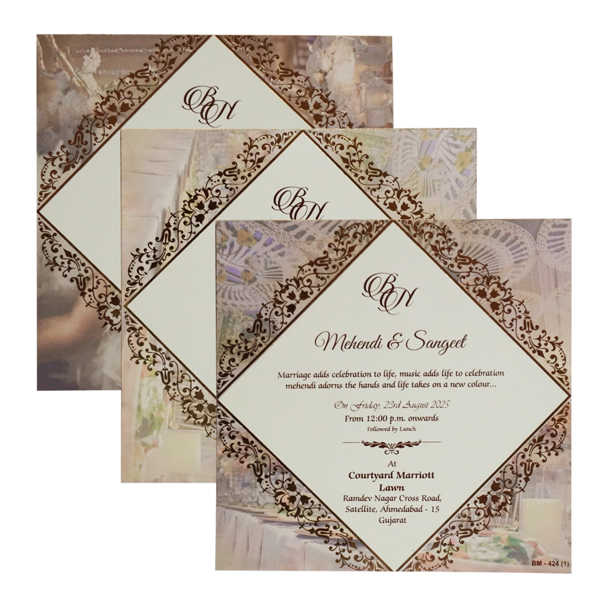 Orange Padded Marriage Wedding Card-KBM04240