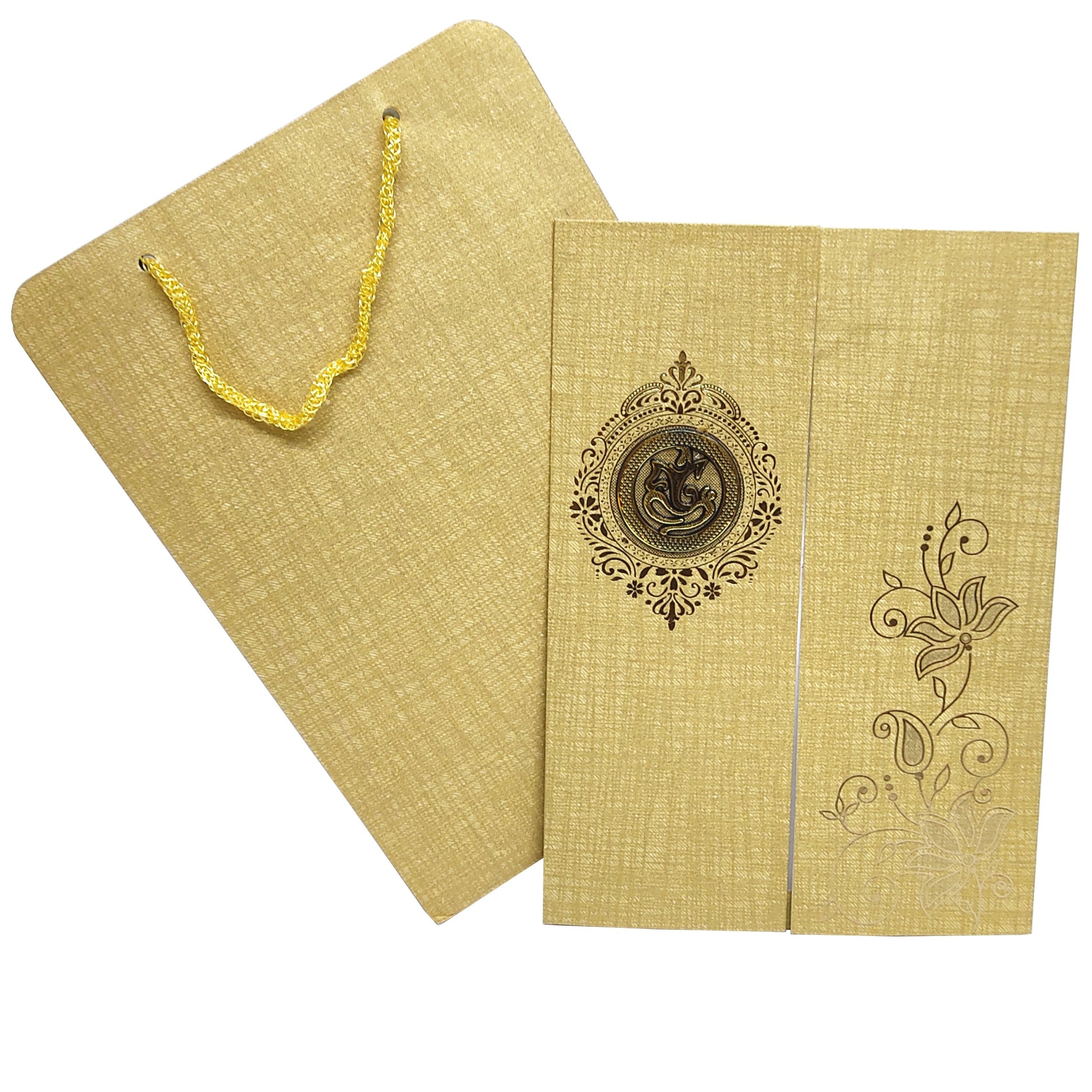 Brown Gold Metallic Door Type Pattern With Floral Design-KNCA214N