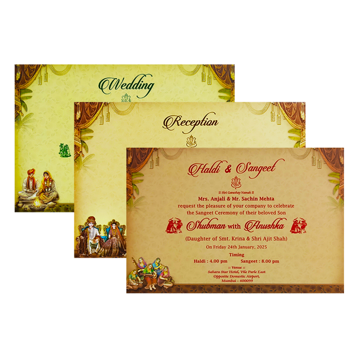 Antique Gold Bride Groom Padded Wedding Card Design-King of Cards