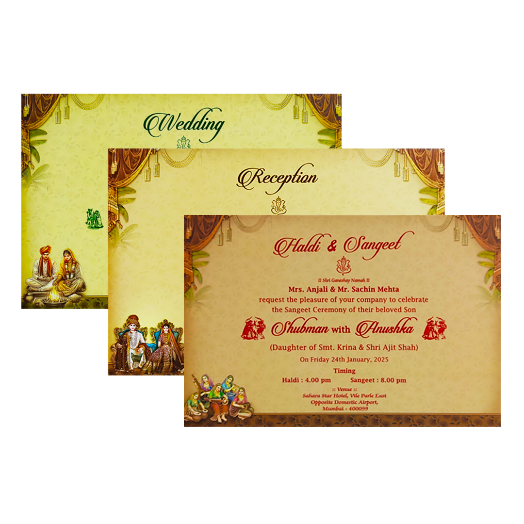 Antique Gold Bride Groom Padded Wedding Card Design-Krb08510