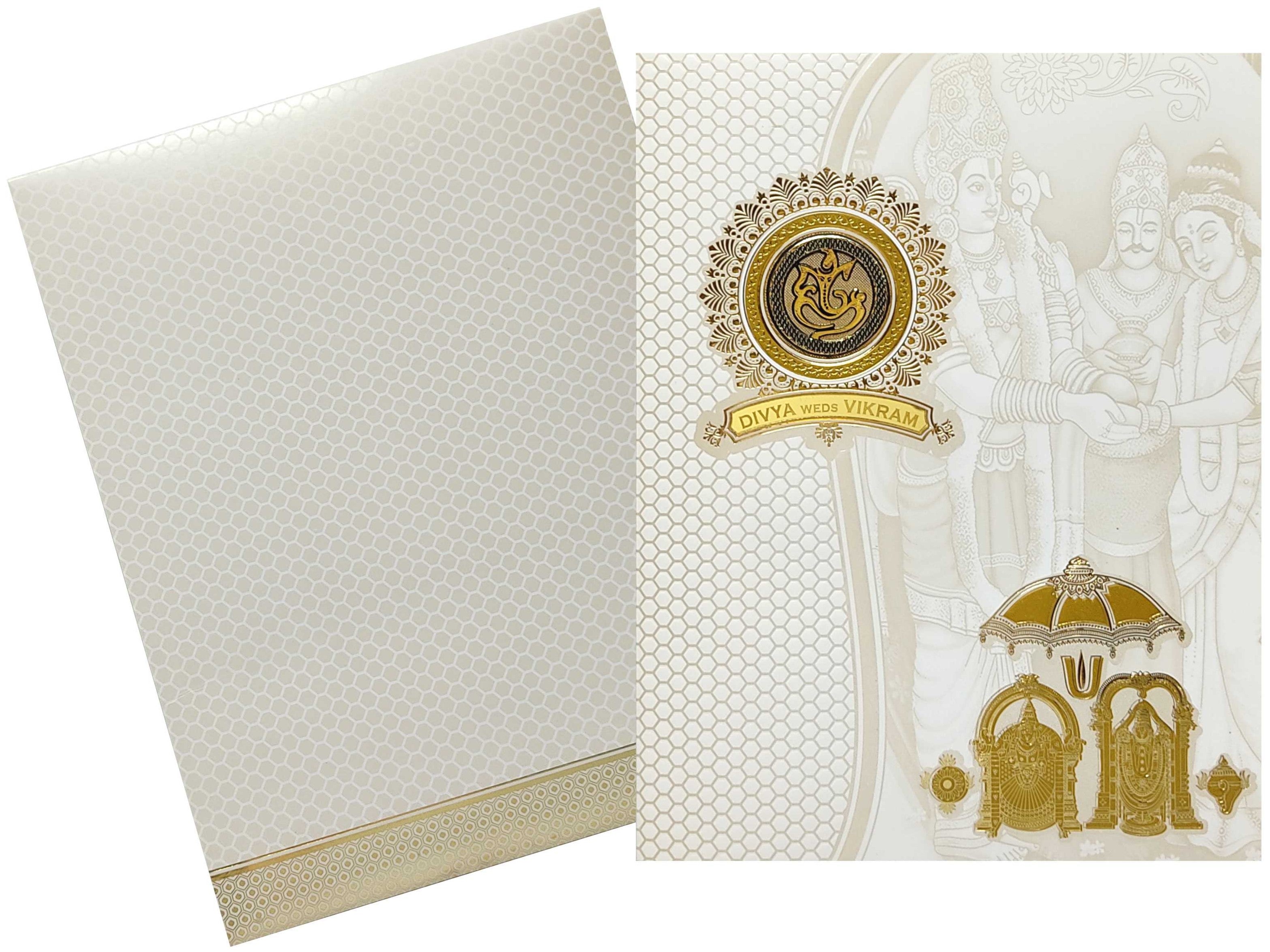 White Floral Balaji Padmavathi Invitation Card-KNJS2061