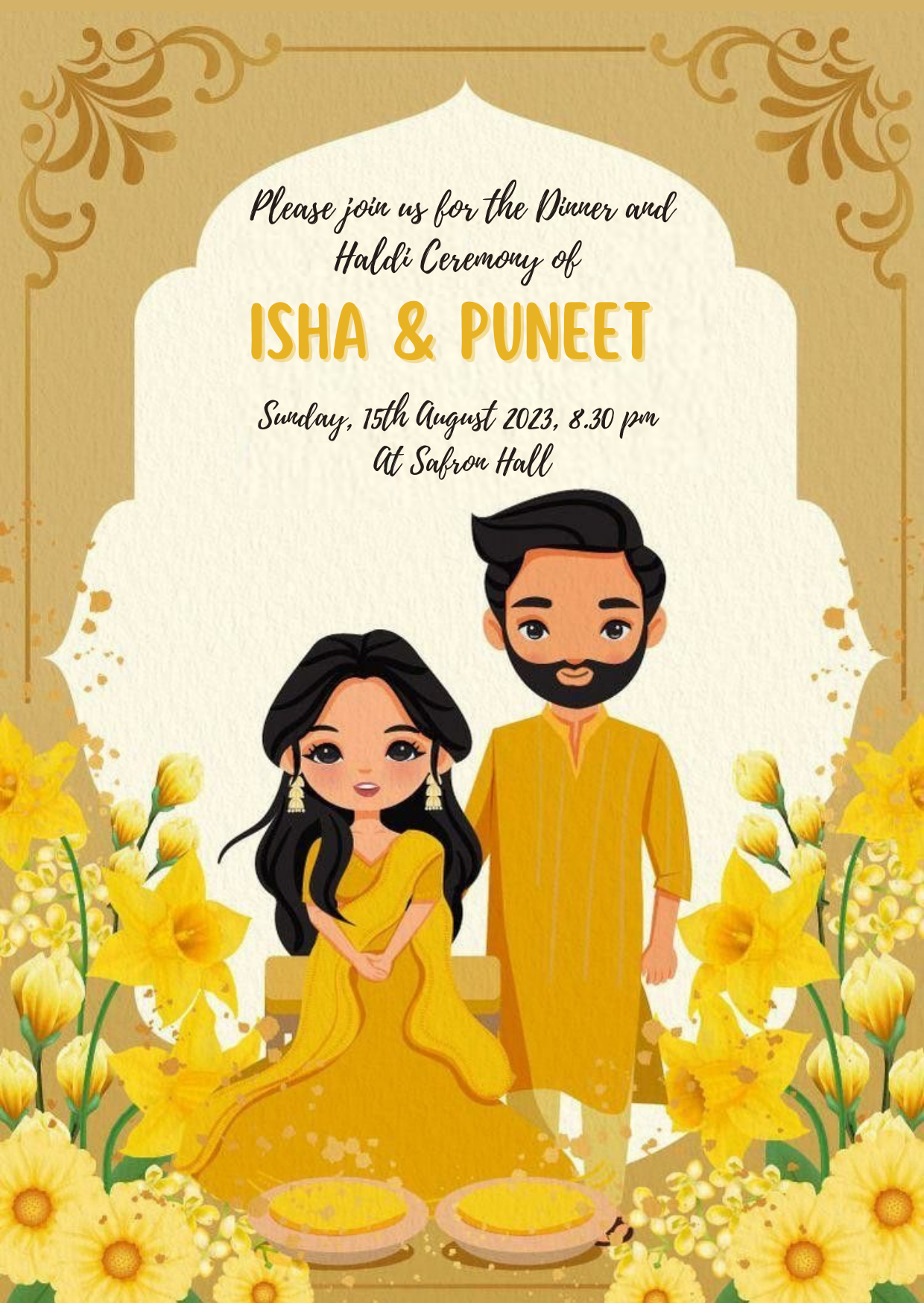Yellow Festive Haldi Ceremony Invitation-King of Cards