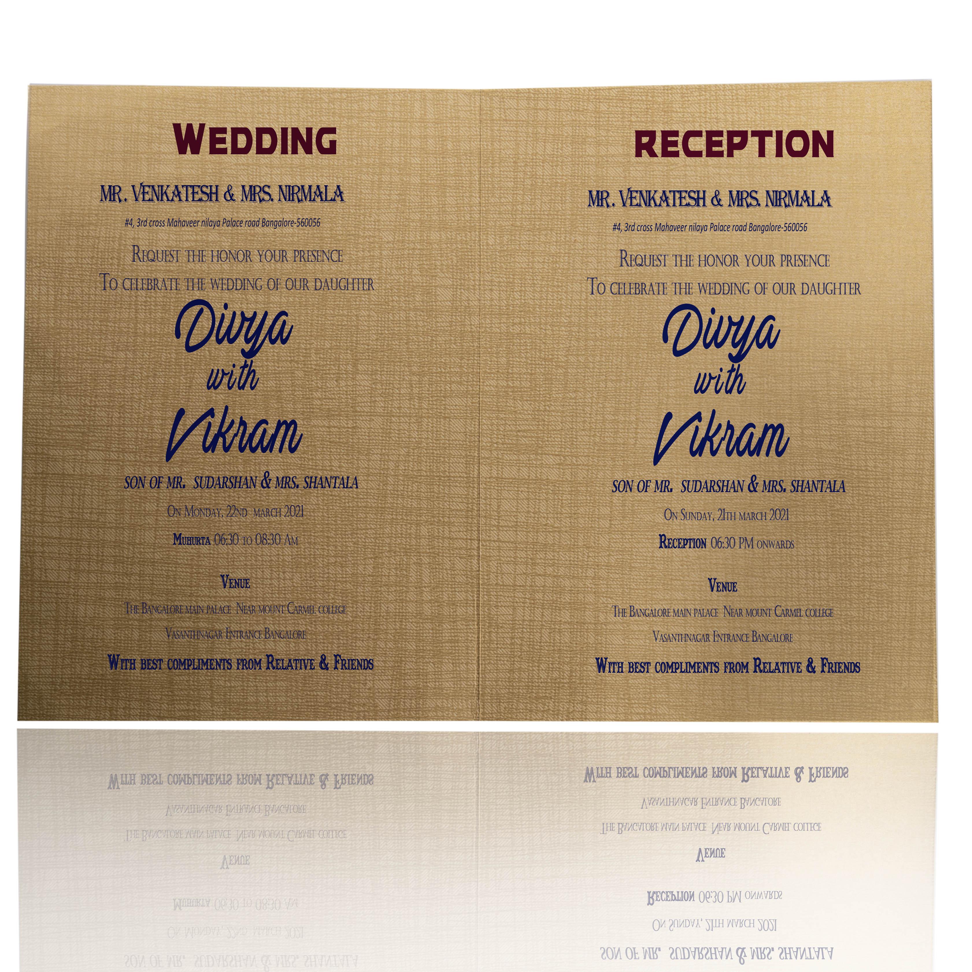 Brown Gold Metallic Invitation Card With A Floral Touch-KNCM25NG