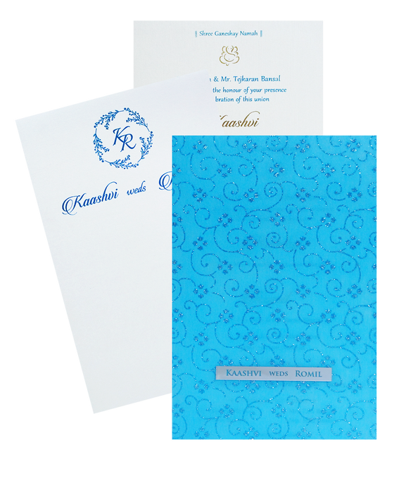 Blue Glitter Tracing Sheet Invitation Card-King of Cards