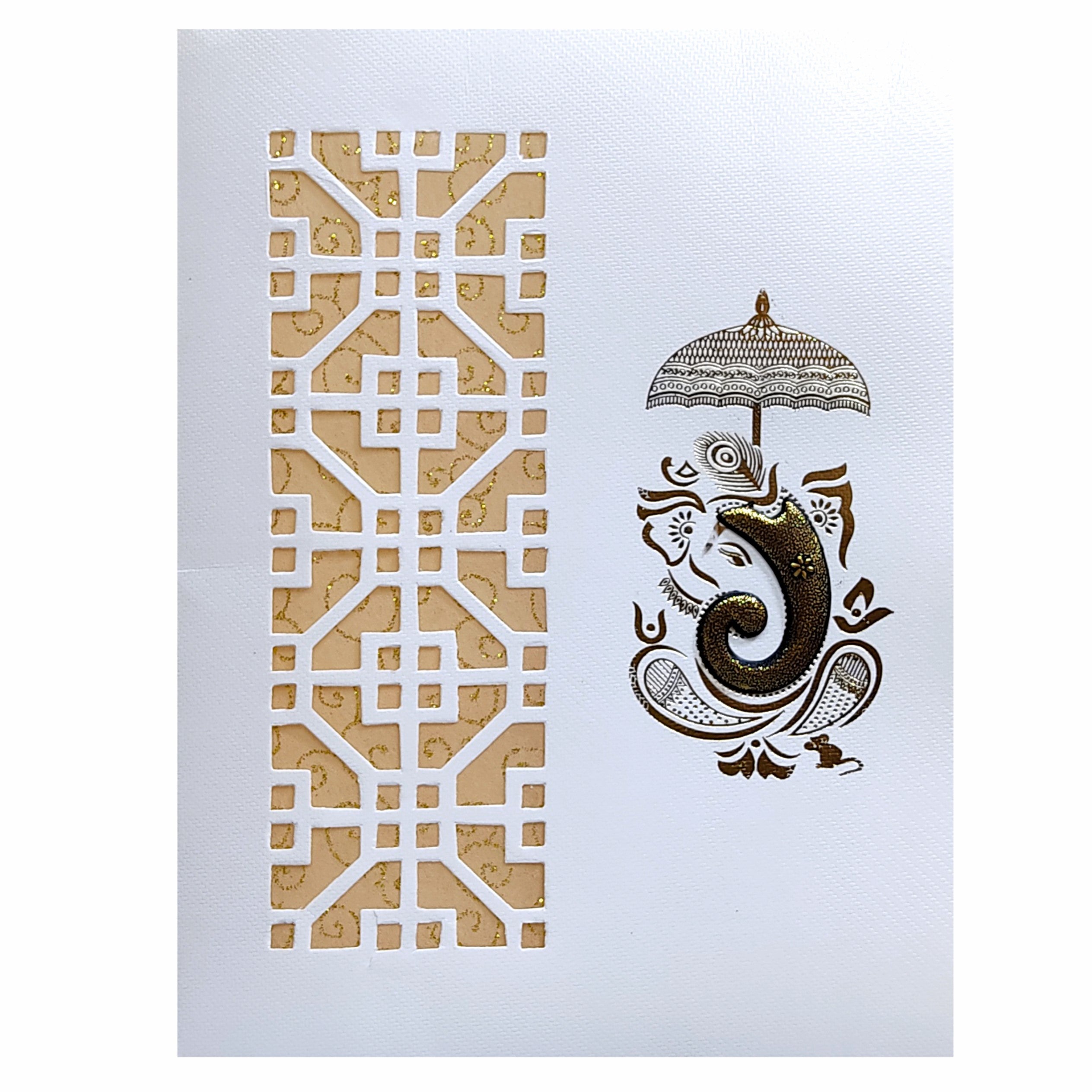 White Laser Cut Ganesha Invitation Card-KNWT5019