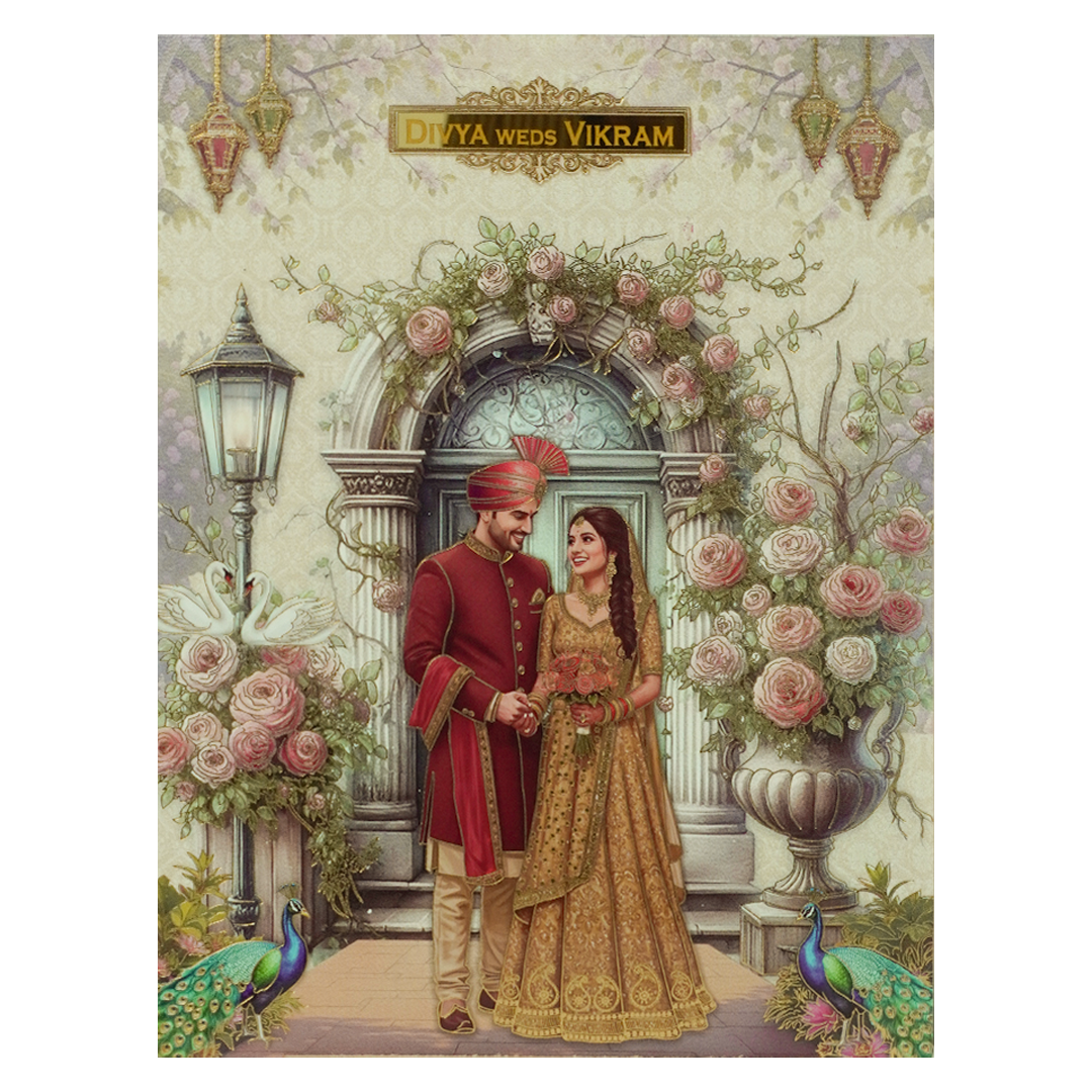 Lavender Floral Bride Groom Wedding Card-KNKJ1157