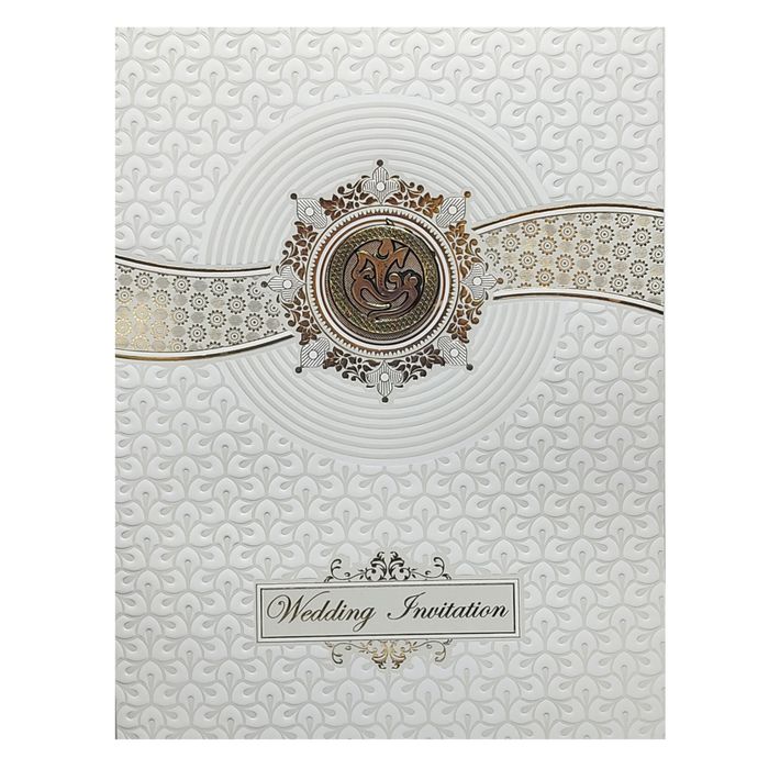 White Embossed Ganesha Wedding Card-King of Cards
