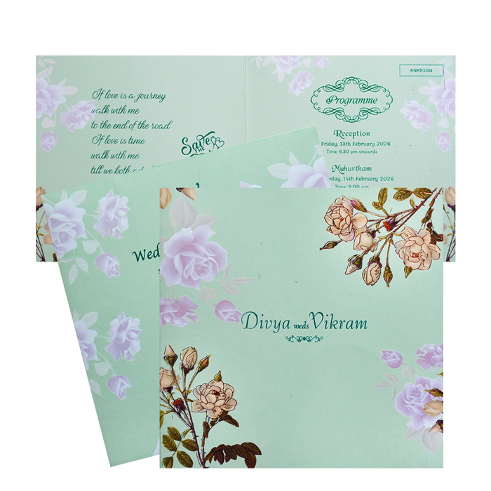Green Pink Floral Invitation Card-King of Cards