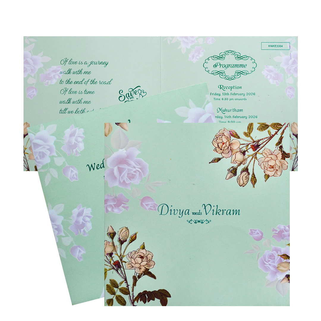 Selling Green pink floral invitation card online. Buying invitation cards made easy with King of Cards! ? Customer Support ? Home Delivery.