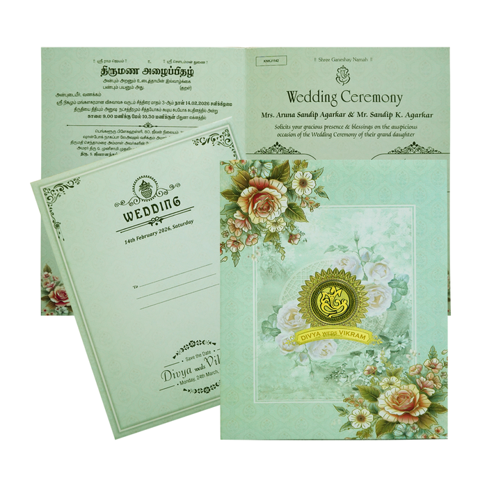 Pastel Green Floral Wedding Card-KNKJ1142