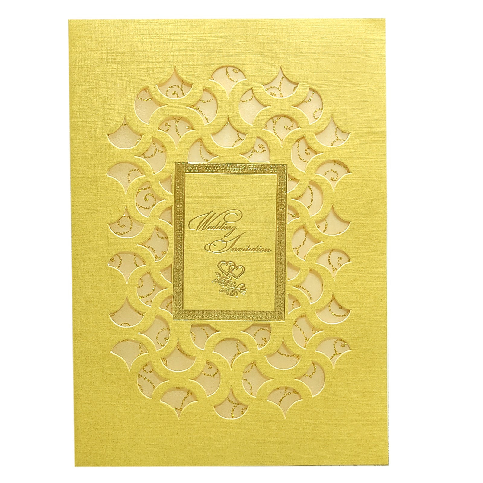 Gold Metallic Die Cut Invitation Card With White Wolly-KNCW17GI